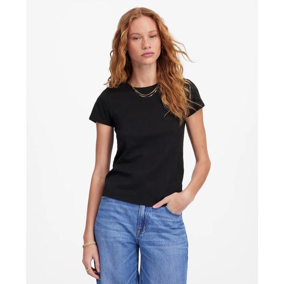 Madewell Essential Slim Tee SZ XS Black Lightweight Cotton Stretch Short Sleeve - Picture 1 of 8